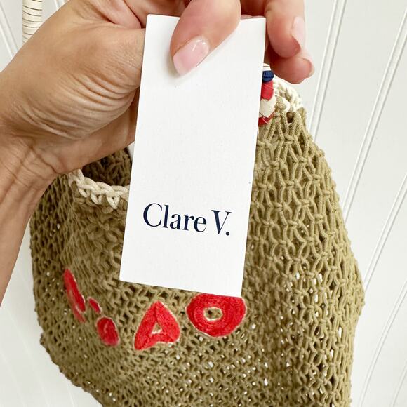 Clare V. L’Ete Ciao Crochet Tote Bag Tan Woven Summer Handbag Beach NWT - Picture 3 of 6